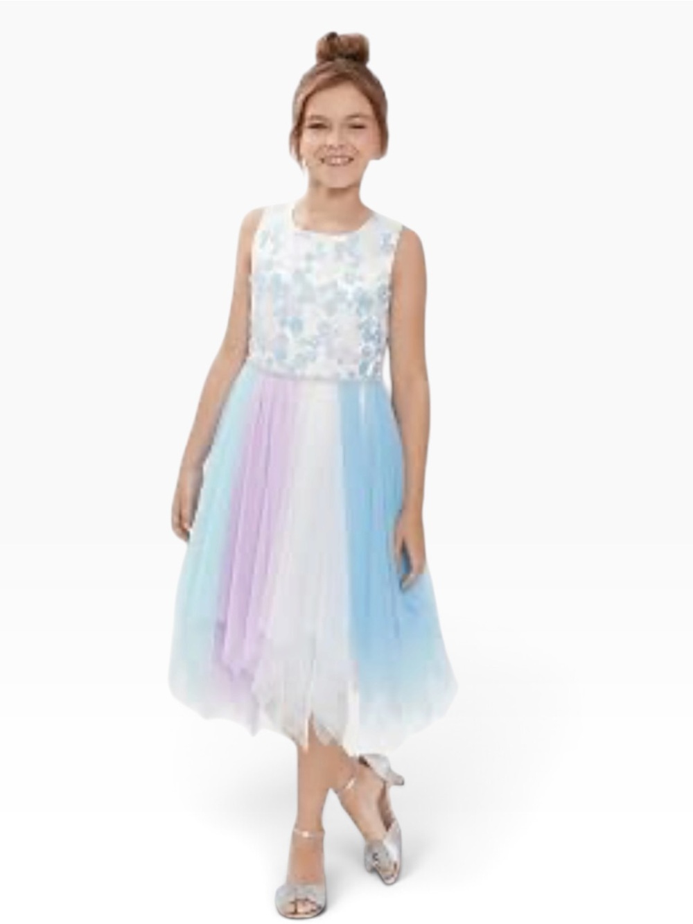 Bonnie Jean Colorful Pastel Tulle Party Dress Multi Layer Fairy Hem Girls Sz 14